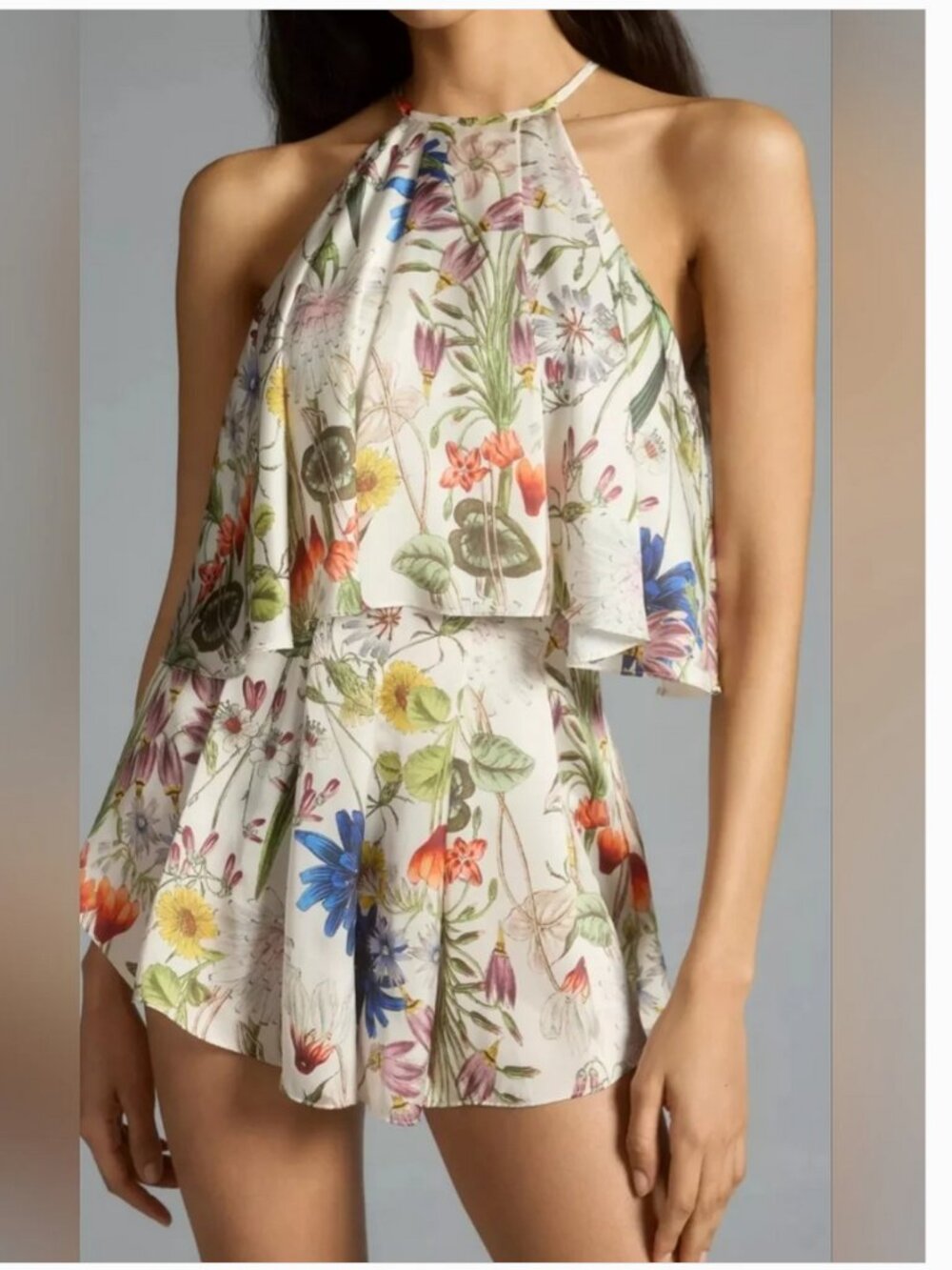 Anthropologie Katie May Silky Multicolor Floral Romper size S